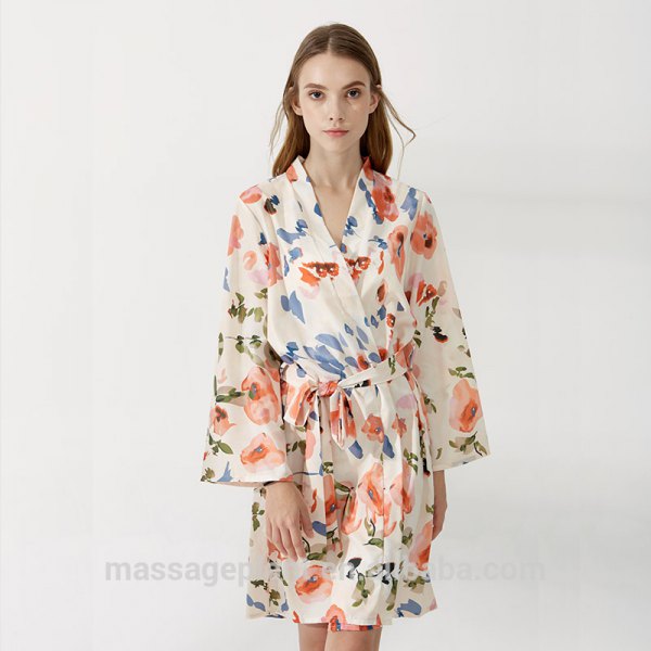 white blue and red floral robe