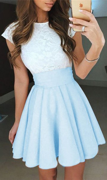 white and light sky blue two-tone short dress