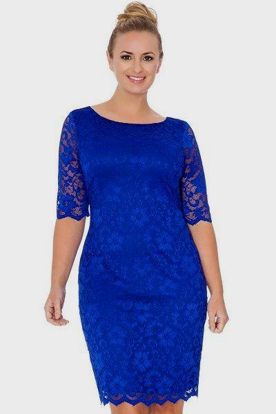 Half-blue, form-fitting midi dress in royal blue with open toes