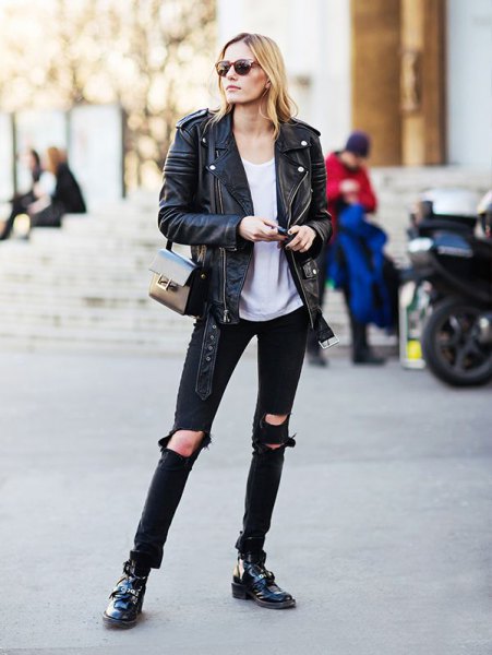 black oversized jacket with gray top with a relaxed fit