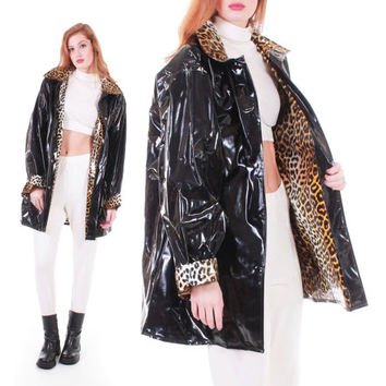 Oversized reflective jacket with black leopard print and white crop top