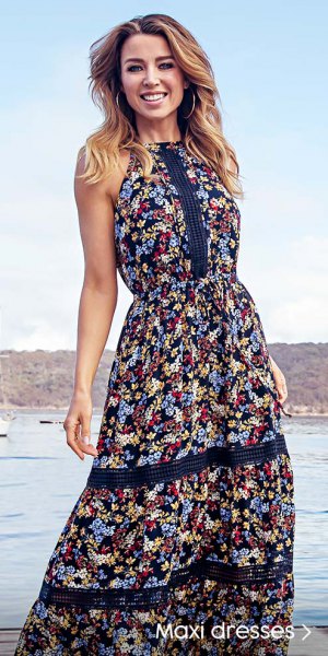 Floral print fit and Hawaiian style maxi dress