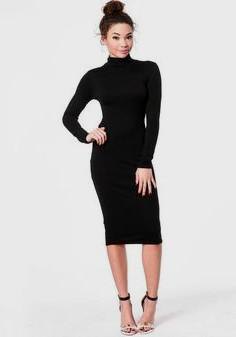 Long sleeve midi dress with stand-up collar and open toe heels