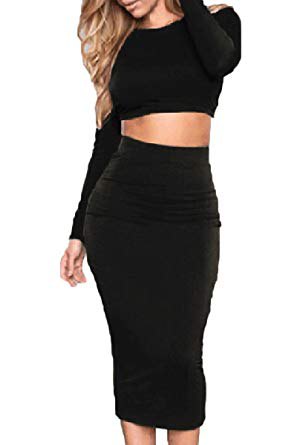 black, long-sleeved, form-fitting midi dress