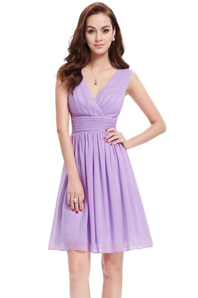 Sky blue chiffon fit and flare mini dress with V-neck