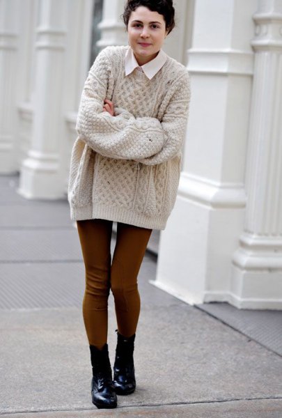 white shirt with collar and light pink knitted sweater