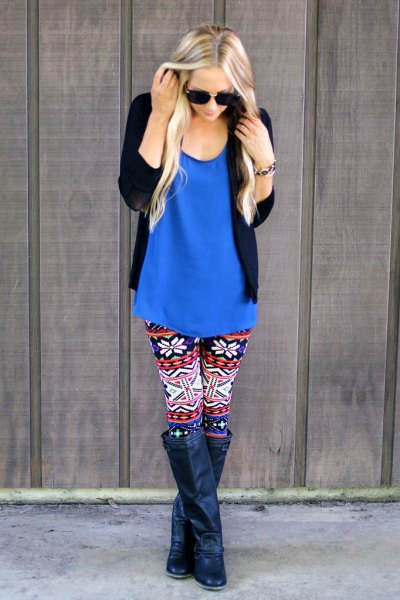 royal blue tank top with leggings patterned for Christmas