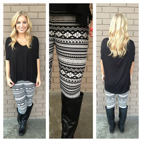black tunic blouse with half sleeves and leggings with tribal print