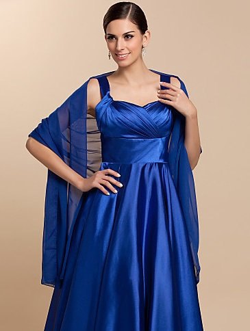 royal blue fit and flared midi silk dress with semi-transparent scarf