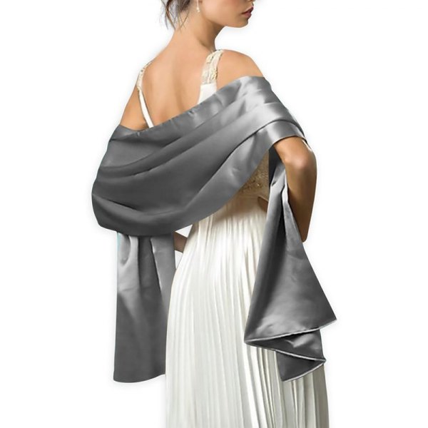 white pleated midi dress with silver silk evening scarf
