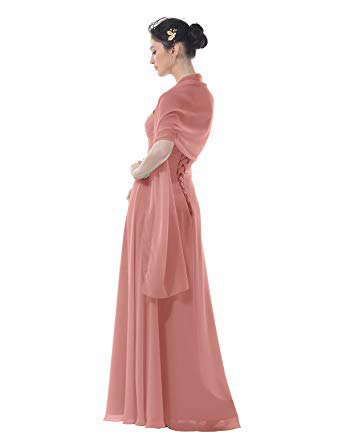 pink floor-length flared dress with matching scarf
