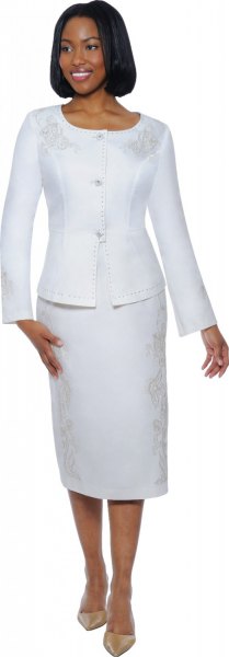 white slim fit blazer with matching midi skirt with straight cut