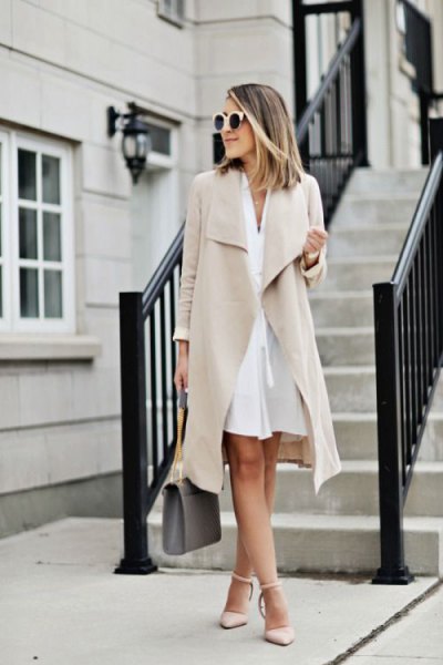 light pink longline suit jacket dress with matching heels