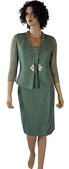 green, semi-transparent skirt suit with silk blouse