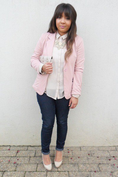 light pink chiffon lace blouse with matching blazer