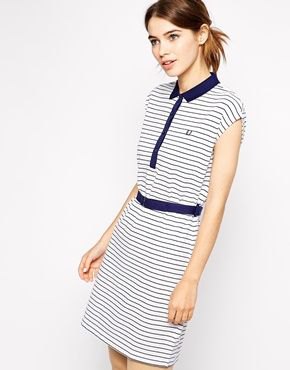 sleeveless and white polo shirt dress in navy and white