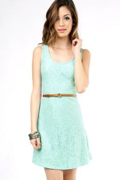 Seafoam green lace dress with belt