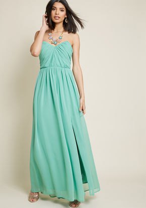 strapless sweetheart neckline with fit and flared maxi chiffon dress
