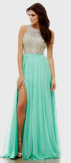 silver and mint green side slit pleated chiffon ball gown