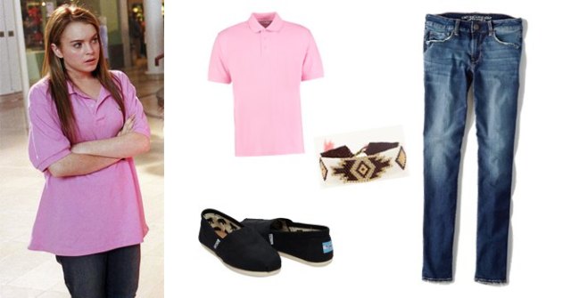 pink oversized polo shirt with blue jeans