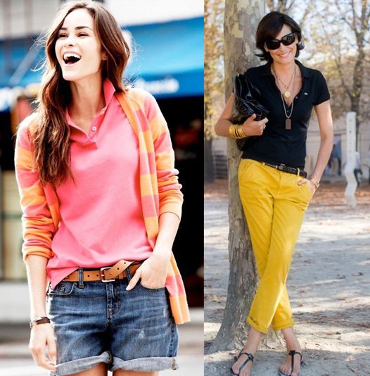 pink and yellow striped cardigan with blue denim shorts with belt