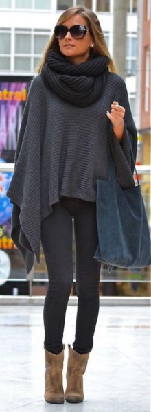 gray scarf with infinity scarf and leggings