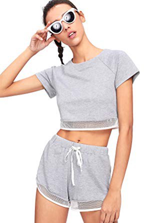gray short t-shirt with mini mesh cotton shorts