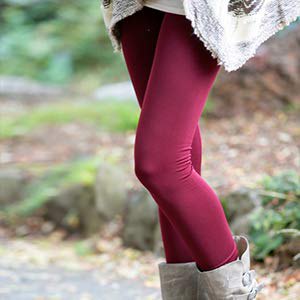 gray fuzzy tunic sweater with burgundy leggings lined with fleece