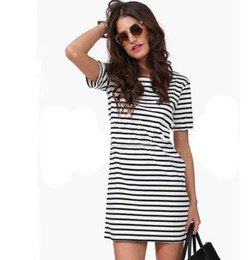 black and white striped short-sleeved mini dress