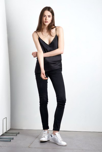 black silk release stylish jeans sneakers