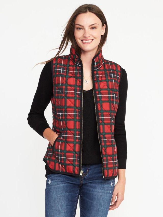 red checkered quilted vest