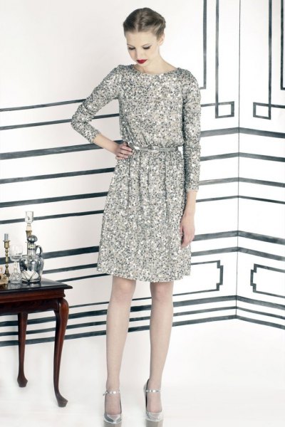 Silver-long-sleeve-sequin-dress