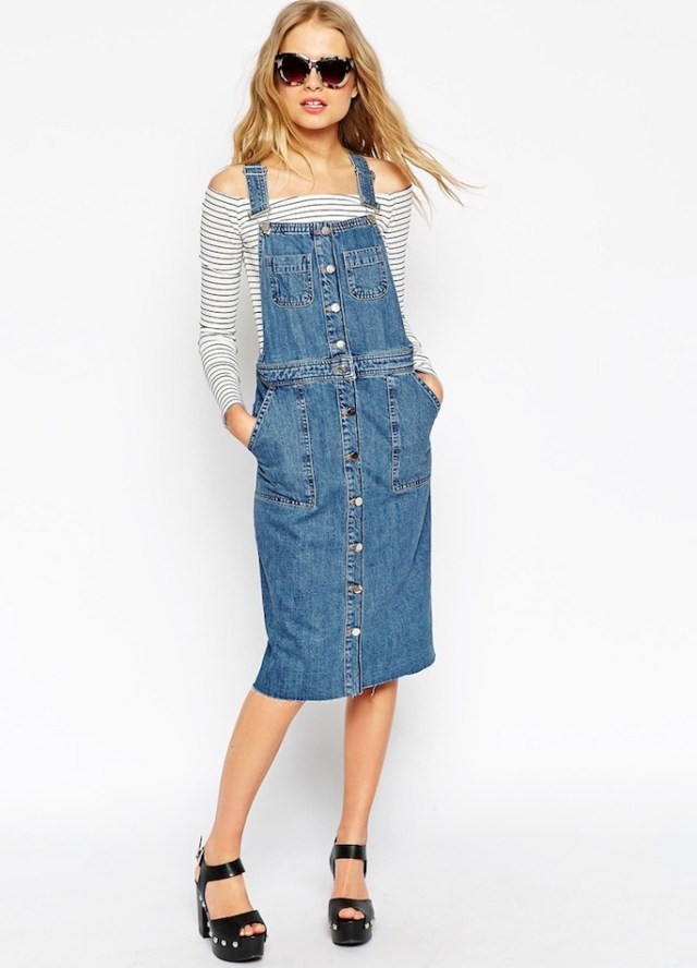 denim overall skirt peeled off the shoulder top