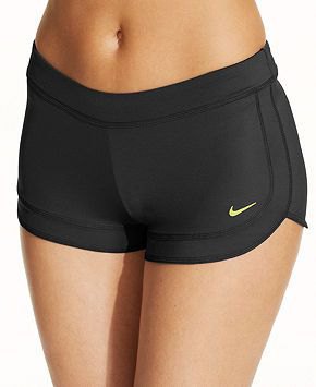 black sporty mini swim shorts with matching top