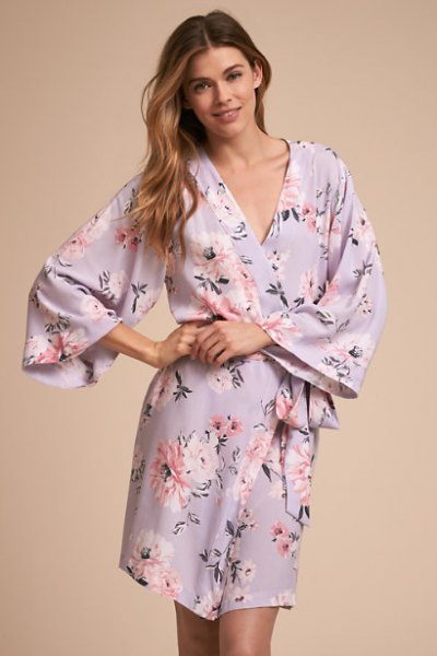 light pink and white floral robe