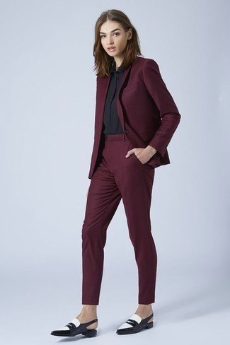black blazer with matching slim chinos and leather shoes