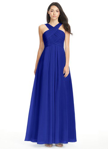 Criss Cross Neckfit Fit and Flare Royal Blue Maxi Dress