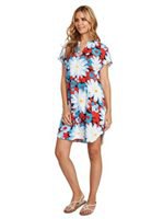 blue and red floral printed mini short sleeve Luau dress