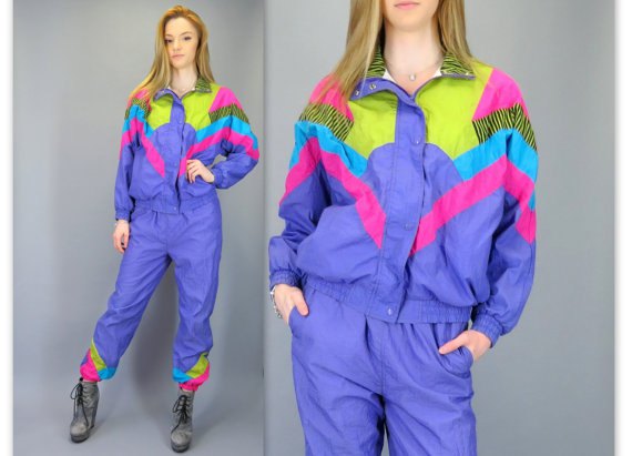 yellow-blue and pink vintage windbreaker with matching running pants
