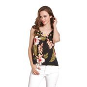 Black and white Hawaiian style tank top with white jeans