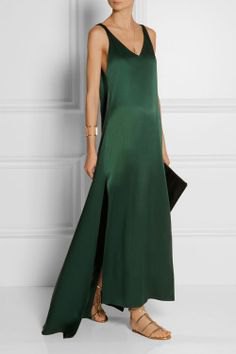 Maxi dress with black leather clutch