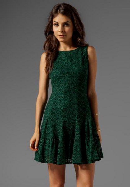 Dark green sleeveless mini dress with fit and flap
