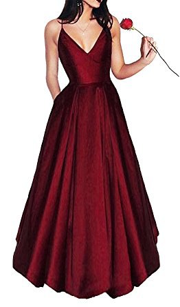 burgundy colored maxi dress with v-neck and flap