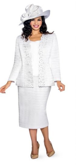 Lace suit jacket with straight midi skirt and floppy hat