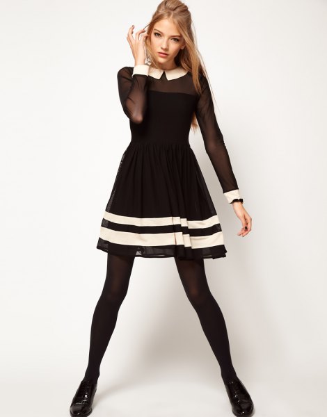 black and white striped semi-transparent and flared mini dress
