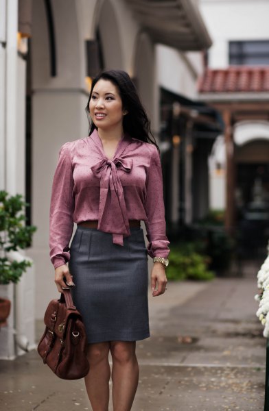 gray blouse with matching pencil skirt