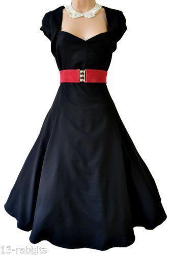 black and red pin-up fit and flare midi dress with white lace collar