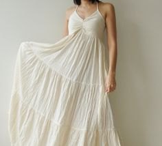 white spaghetti strap fit and flare maxi pleated dress