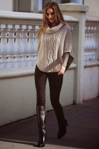 cable knitted cape sweater with boots