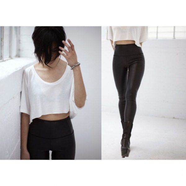 white cropped t-shirt with high waist leggings